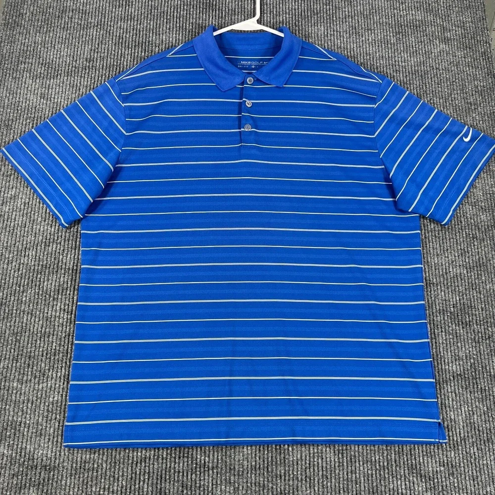 Nike Polo Shirt Mens XL Extra Large Blue Striped Short Sleeve Golf Casual DriFit